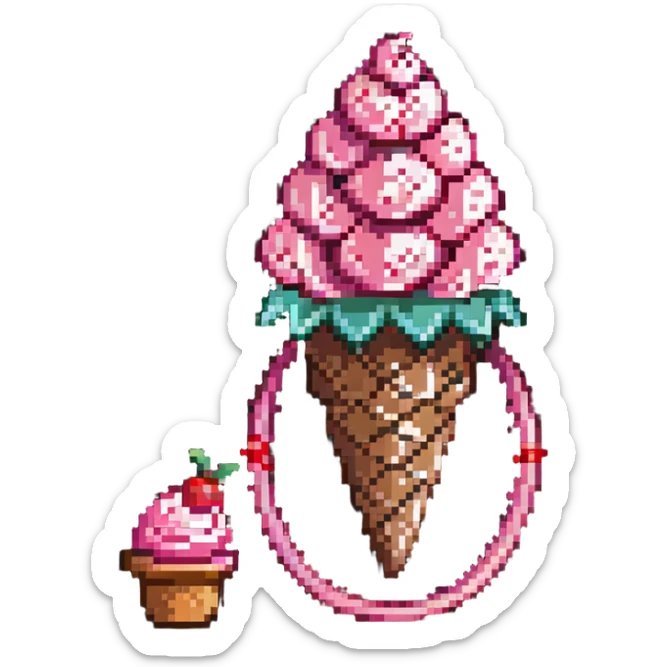 ice cream cone with pink ice cream and a red hula hoop circling it sticker