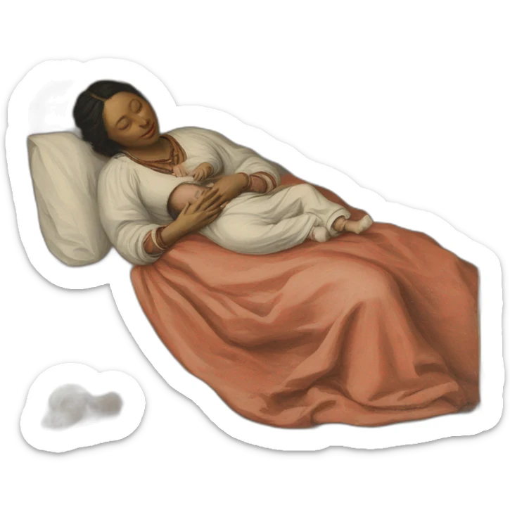 The tribal polish woman sleeping in bed with a babies, 17th century, sticker