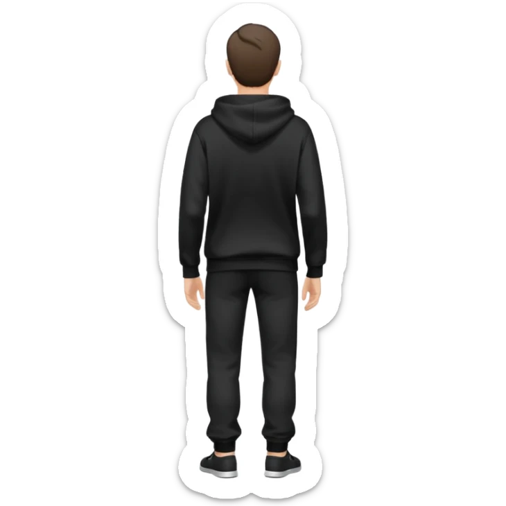 fullbody Mysterious shy caucasian man in black hoodie, hands in pockets and black pants rear backview sticker