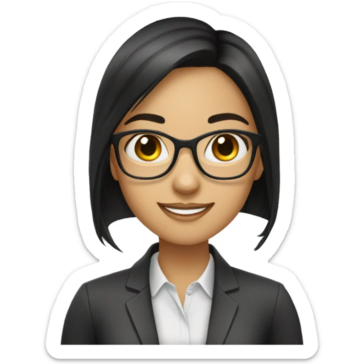 Girl with glasses and office tag. With straight dark hair and IT professional. Smiling  sticker