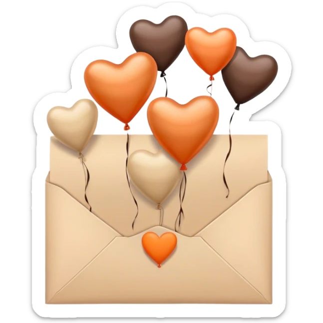 dark brown love letter in pastel beige and dark orange metallic heart-shaped balloons sticker