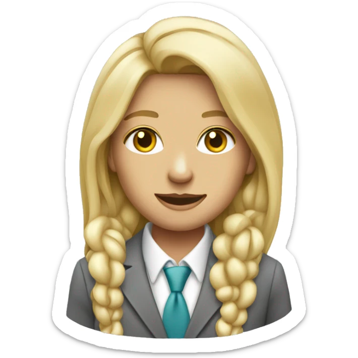 Blonde long hair jewellery seller in a grey suit sticker