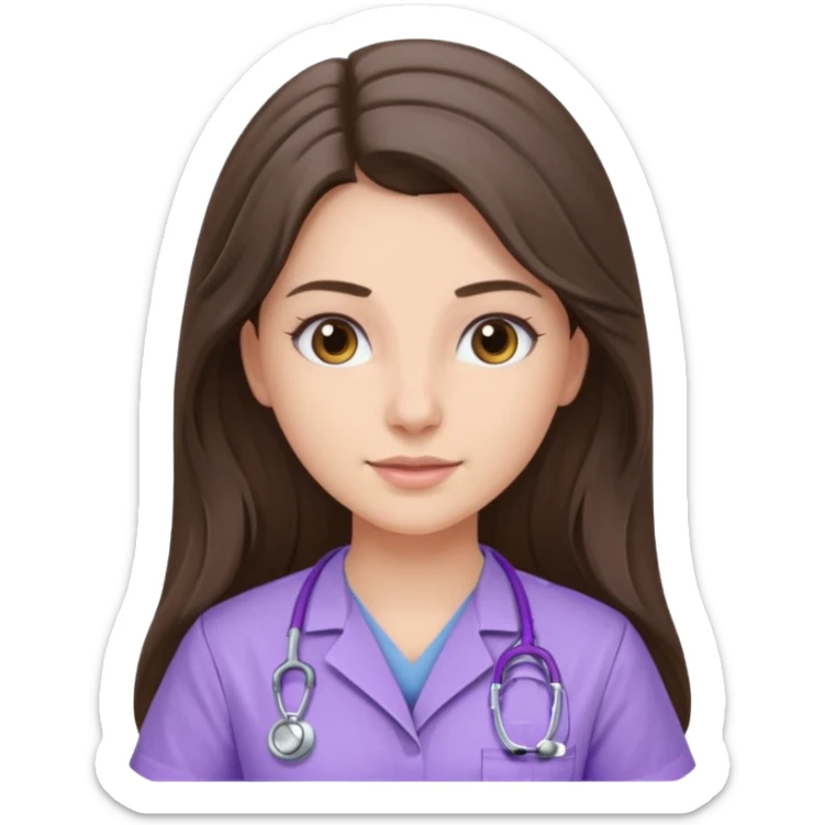 pretty brunette nurse with long hair in lilac scrubs sticker