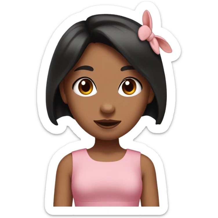 tan girl, black hair, wearig pink dress and pink bunny ears with flower tucked in bunny ear sticker