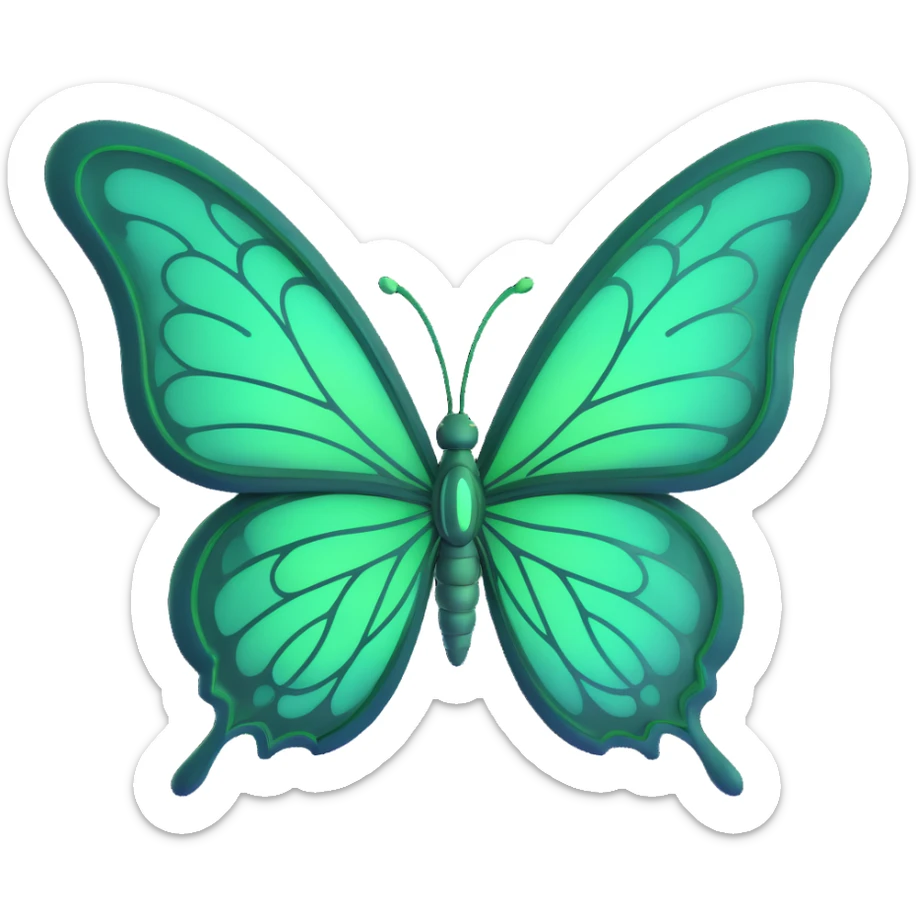 Add a glowing outline around the butterfly's wings, keeping the luminous #c0ff53 green, glowing highlights, magical particles, dreamy aura, fine elegant vein patterns, layered textures, ornamental details, and transparent background in a 3D cartoon, digital fantasy art style. sticker