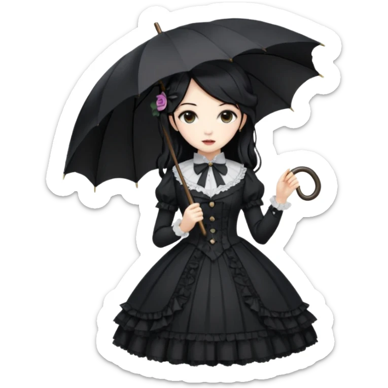 Beautiful pretty Victorian gothic Lolita lady, anime style, gorgeous hair, beautiful dress, holding umbrella sticker