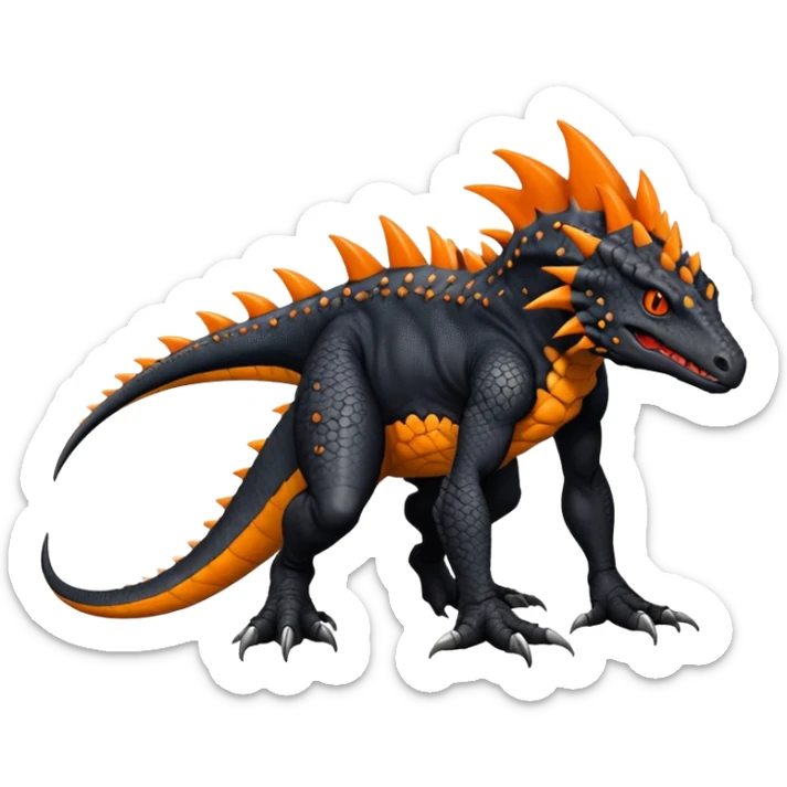 Black Salandit-Tyrunt-Greymon-Fakémon-creature-hybrid with orange belly (full body) sticker