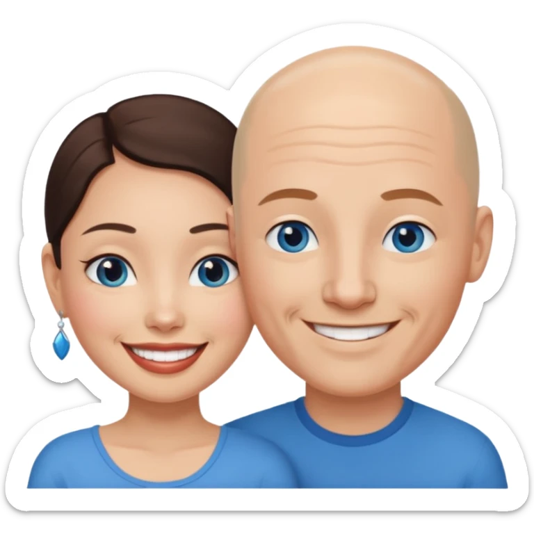 Bald white man blue eyes in love with Filipina woman sticker
