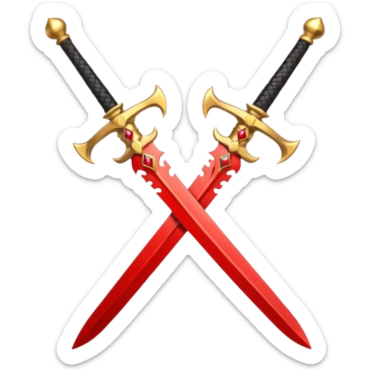 Golden fiery royal two crossed swrods with red gem and golden blade and golden handle sticker