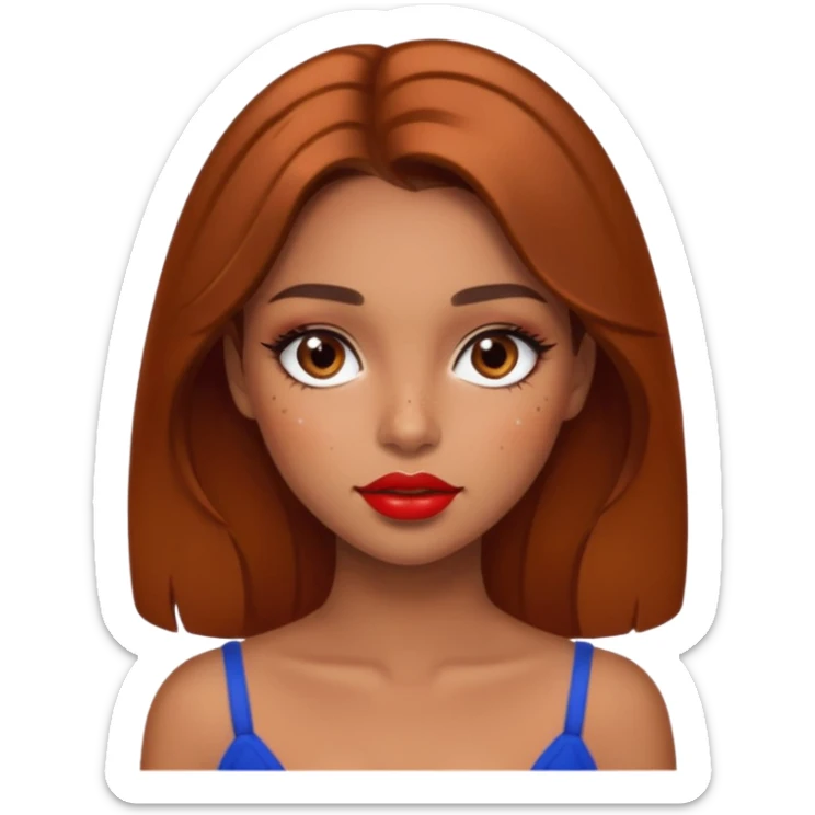 Pretty girl with caramel skin brown hair brown eyes and freckles. Wearing sexy makeup. sticker