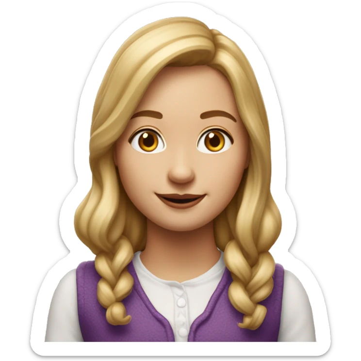 Crear un emoji realista de una chica super alegre, con pelo rubio, rizado, ojos marrones, septum y disfrazada de Willie Wonka sticker