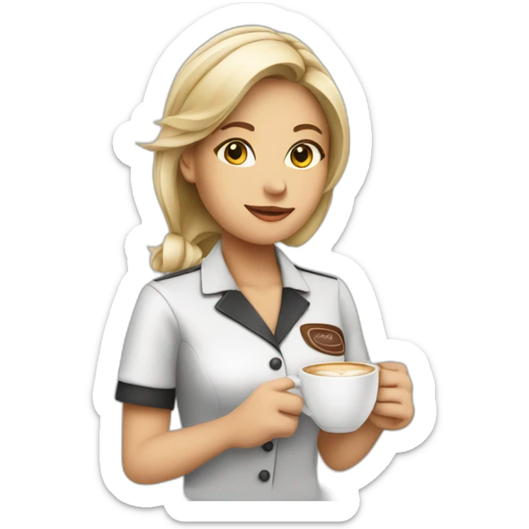 Smocking Female barista wear uniform with cup of coffee sticker