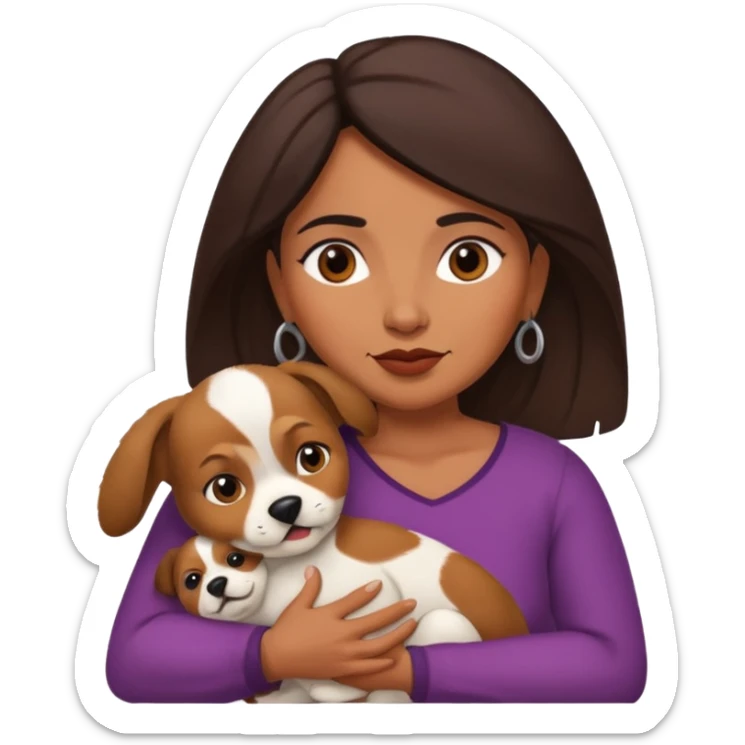 middle age mexican woman with puppy showing passion - strong and barely controllable emotion sticker