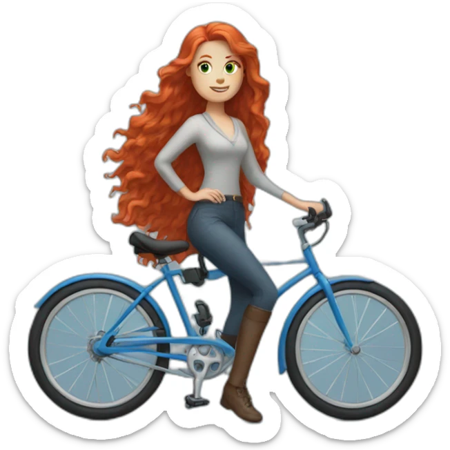 Woman with red hair and blue eyes in a bike sticker