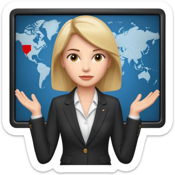 news anchor woman, with a screen with a prompter in front of her sticker