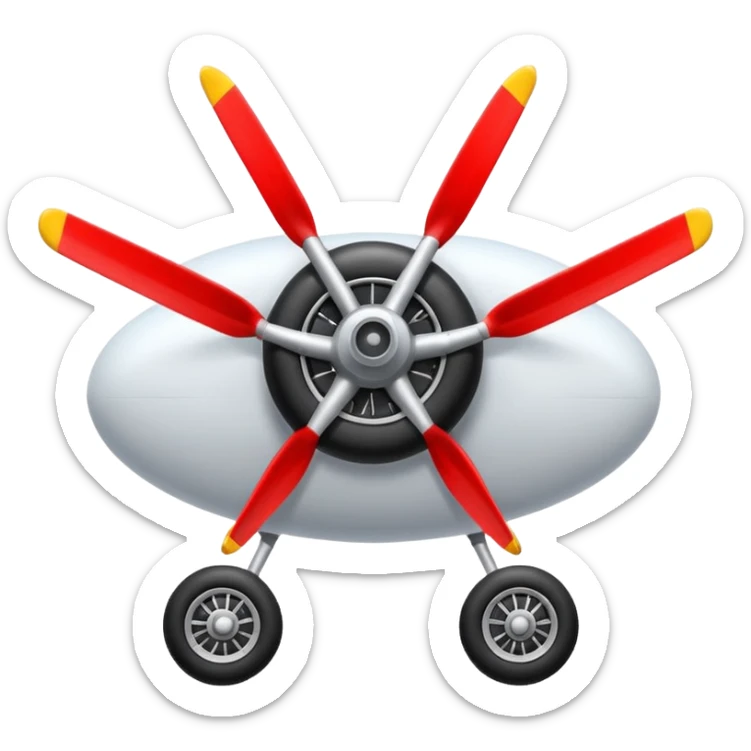 he aircraft's landing gear is one inflated, plump wheel with a strut, black in color, cartoon-style sticker