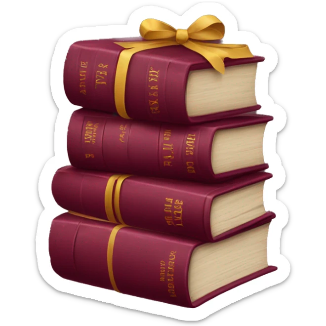 burgundy books stacked up and tied together by a burgundy bow sticker