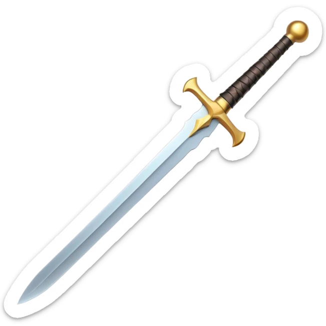 Clash of Clans aesthetic: Cinematic Playful Pixel 3D Sword Emoji, rendered in a 3D vector-style similar to standard emojis with minimal shading and bold, simplified shapes. A compact, distinct form with signature details, softly glowing with a pixelated adventure charm. Simplified yet unmistakably iconic, highly detailed and consistent, glowing with a soft radiance and high shine. Stylized with a touch of classic pixel-art charm and a soft glowing outline, capturing the essence of a beloved gaming relic with a friendly, playful manner! sticker