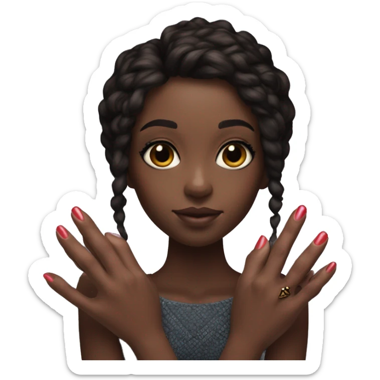porcelain skinned girl, brunette, brown eyed, with red square manicure holds black panther in her hands sticker