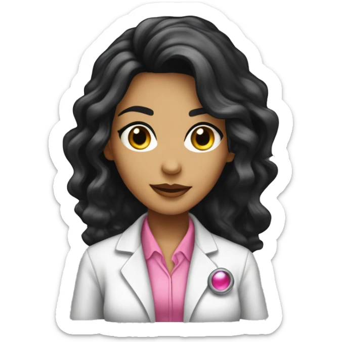  young beautiful female idol scientist with beaded earrings & long black hair with pink accents sticker