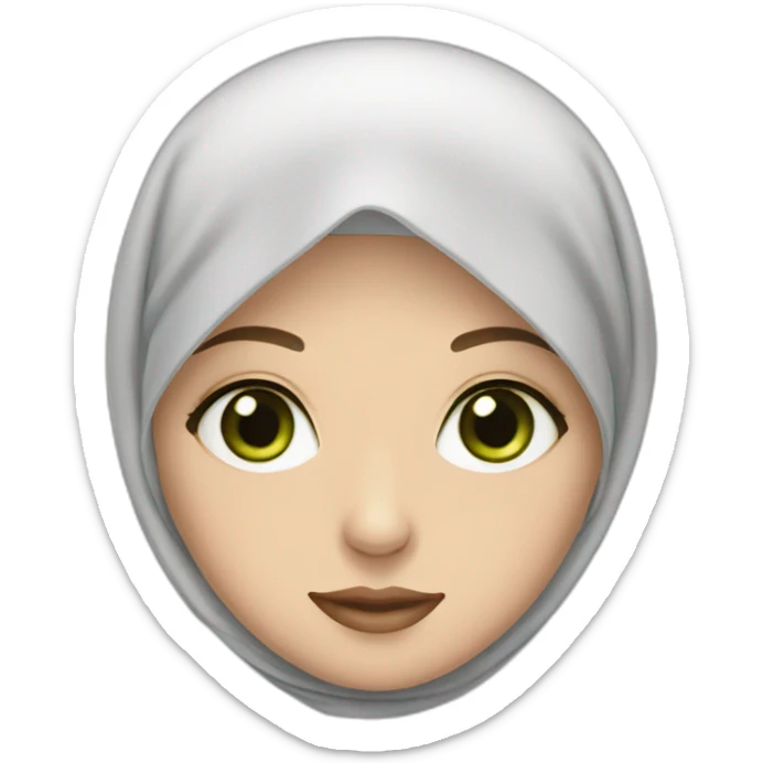 a white woman hijab muslim with green eye and rosy skin sticker