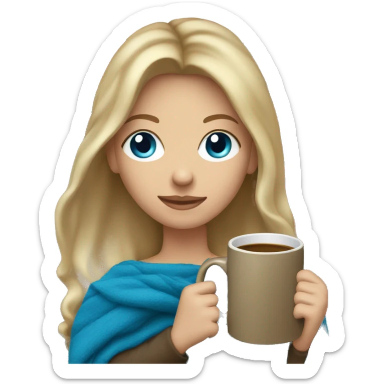 Dark blonde hair woman with blue eyes fall blanket holding mug sticker
