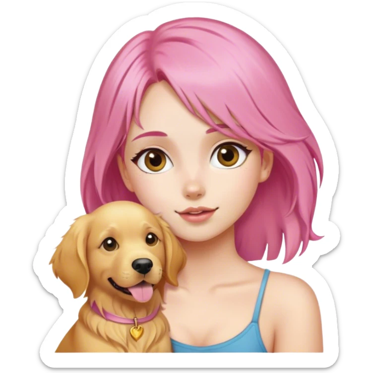 a pink hair girl and a golden retriever sticker