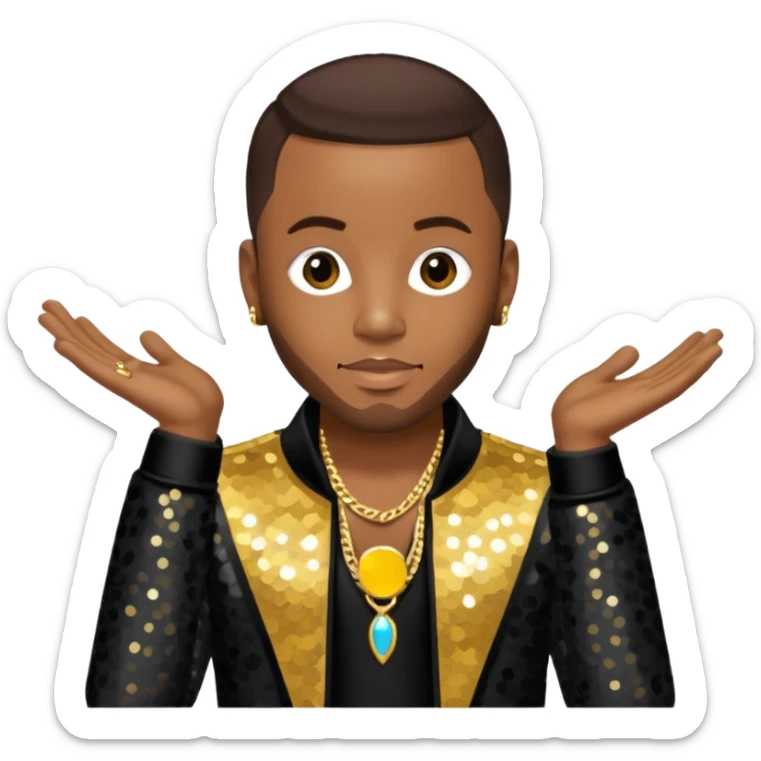 Pleasure P, R&B Singer from Pretty Ricky with dark brown hair, gold sequin outfit sticker