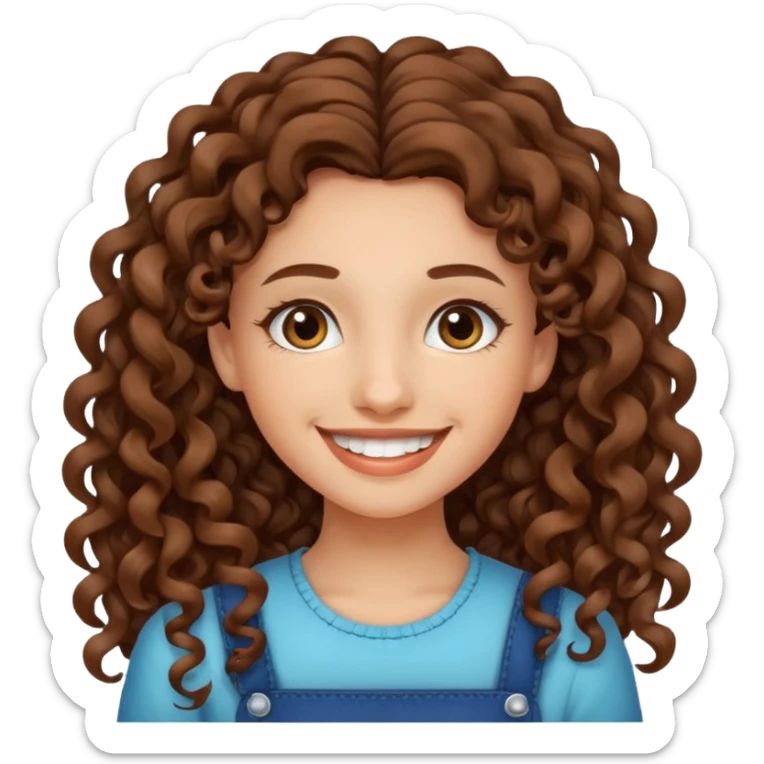 She has long brown curly hair a little black and a beautiful smile of braces sticker