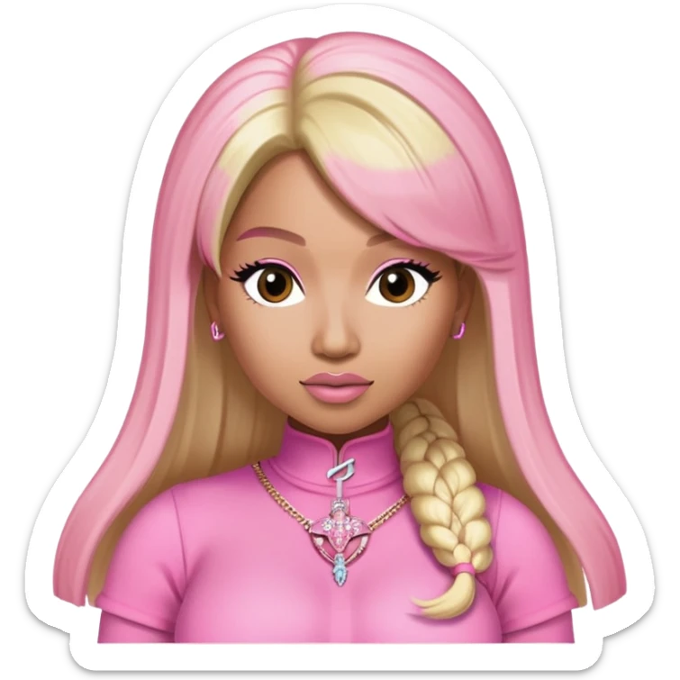 Nicki Minaj wearing a pink outfit with hair that is half blonde and half pink sticker