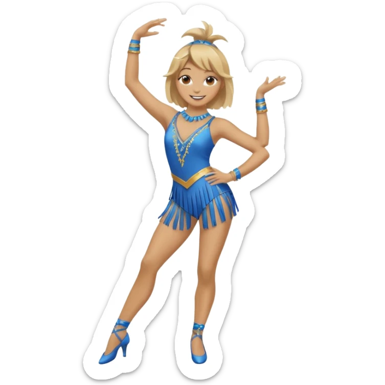 blue jazz style dance costume with tassels on dirty blonde full body sticker
