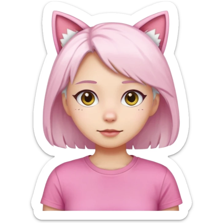 girl with white hair and cat ears wearing pink tshirt sticker
