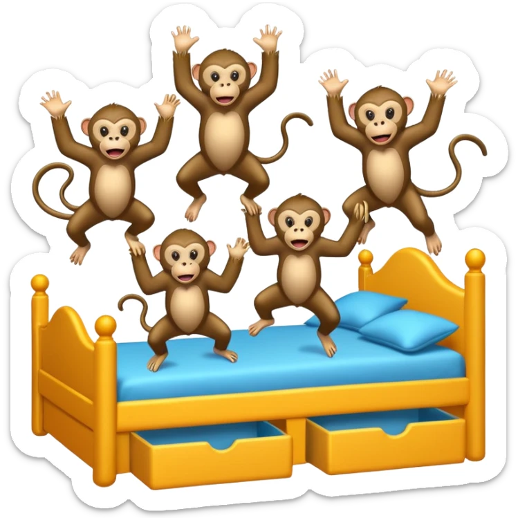 Cinco monitos salta en la cama uno se cayó se golpeó la cabeza mamá llamo al doctor ye le doctor dijo no más monos saita em la cama sticker