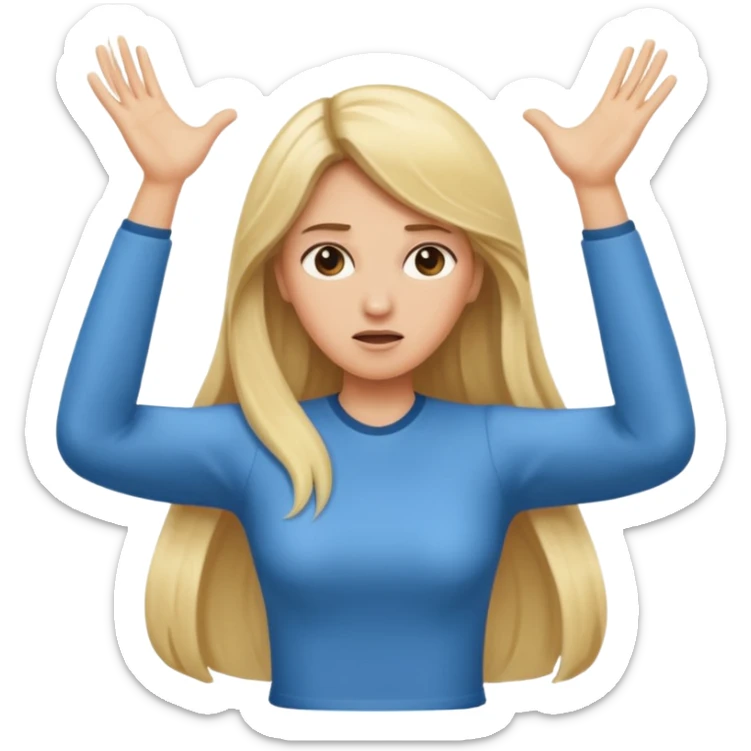 lady with long blonde hair throwing arms in the as if confused sticker