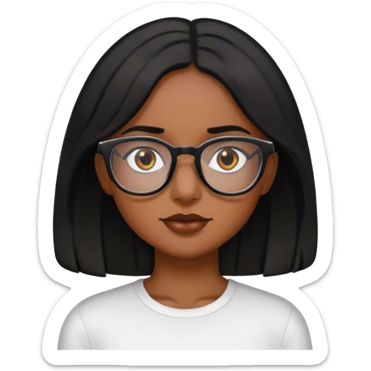 dark brown girl with shoulder length black hair and dark brown eyer and glasses sticker