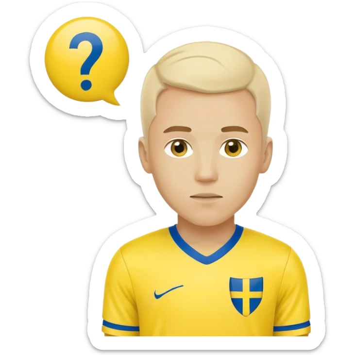Swedish male soccer player with question mark with yellow and blue clothes and with the Swedish flag on the chest sticker
