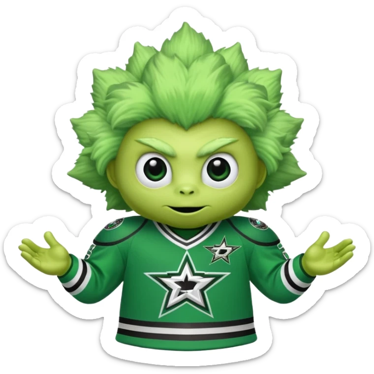 Fluffy green alien Dallas stars mascot victor e green in a stars jersey sticker