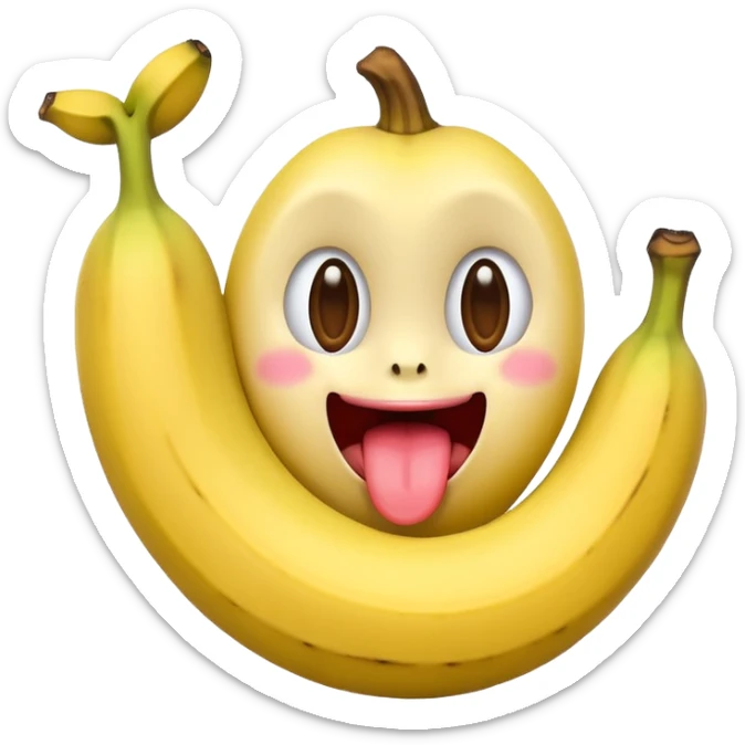 a banana in the mouth of a heart eyes emoji with its tongue out sticker