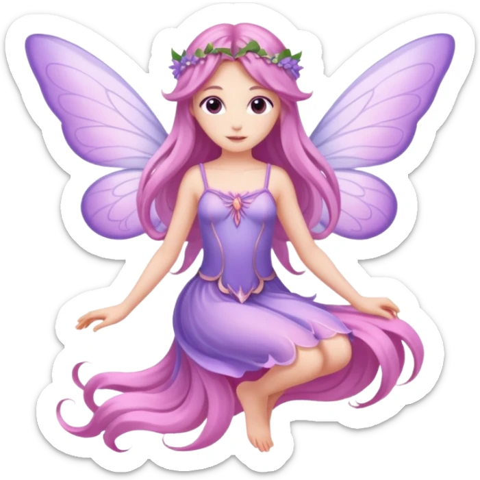 Lilac and pink fairy with wings but you can see her whole body and make her super pretty with long hair and long legs  sticker