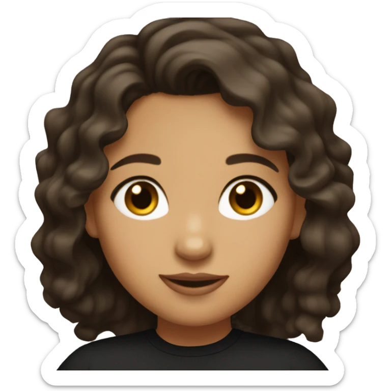 slightly tan Latina girl with wavy dark brown hair and dark brown eyes wearing black shirt sticker