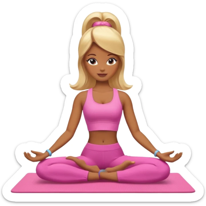 Brown skin blonde hair Barbie doing yoga sticker