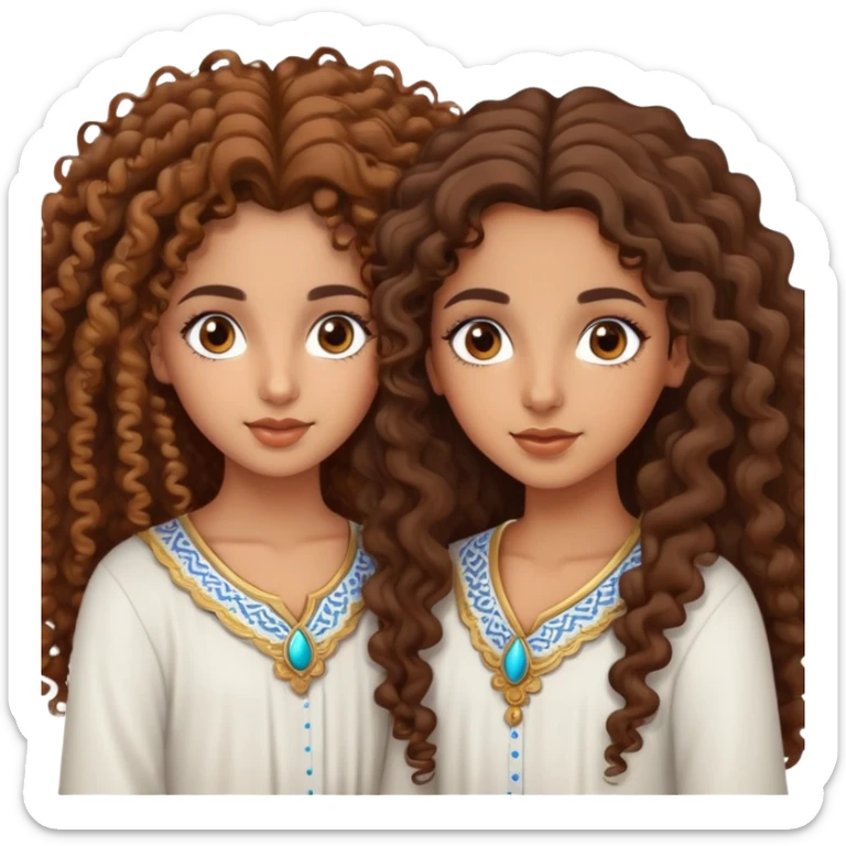 Twin marocan girls with curly long brown hair and big brown eyes  sticker