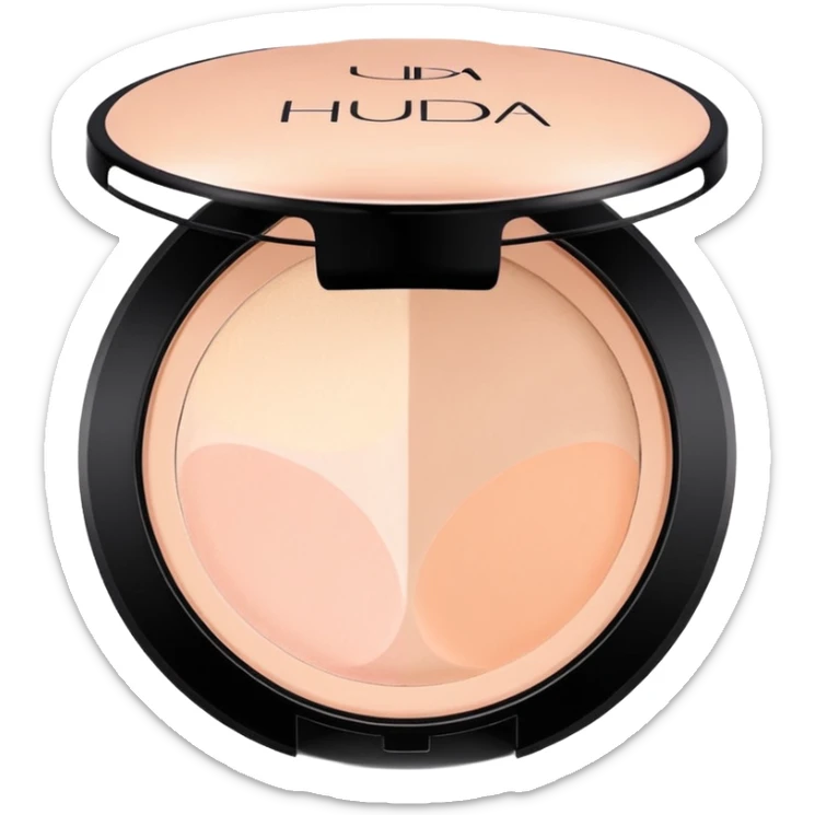 Clean, aesthetic emoji of Huda Beauty loose powder, soft glam vibe, pastel tones, makeup icon style, high quality. sticker