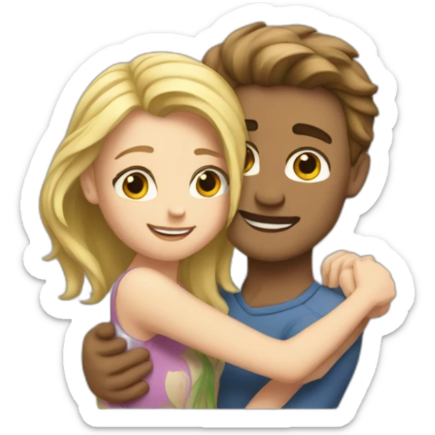 hug brown hair man and blond hair woman sticker