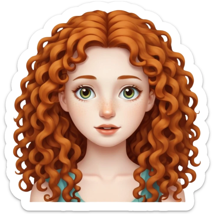 Attractive girl with extremely long curly hair and many freckles on her face sticker