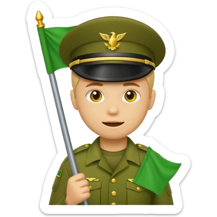 Yellow circle emoji of a soldier holding a green flag sticker