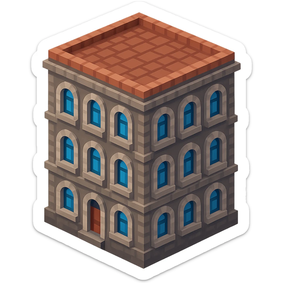 old Saint Petersburg building, gray-brown facade, arched windows, isometric view sticker