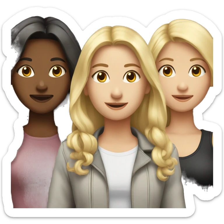 4 females (1 blonde, 2 brunette, 1 with black long hair), 1 male with brown hair sticker