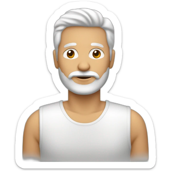 hombre blanco de 60 años, con barba blanca y negra por las canas. Pelo negro y largo, aunque algo escaso por la calvicie. sticker
