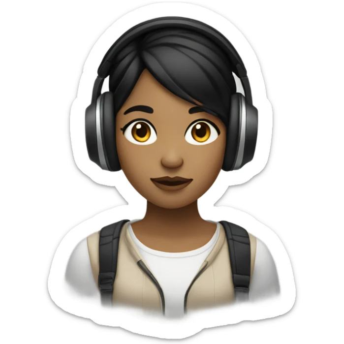 girl with medium light skintone and black hair listening to music sticker